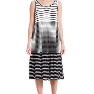 Max Studio Black & White Striped Midi Tiered Dress Size Large NWT